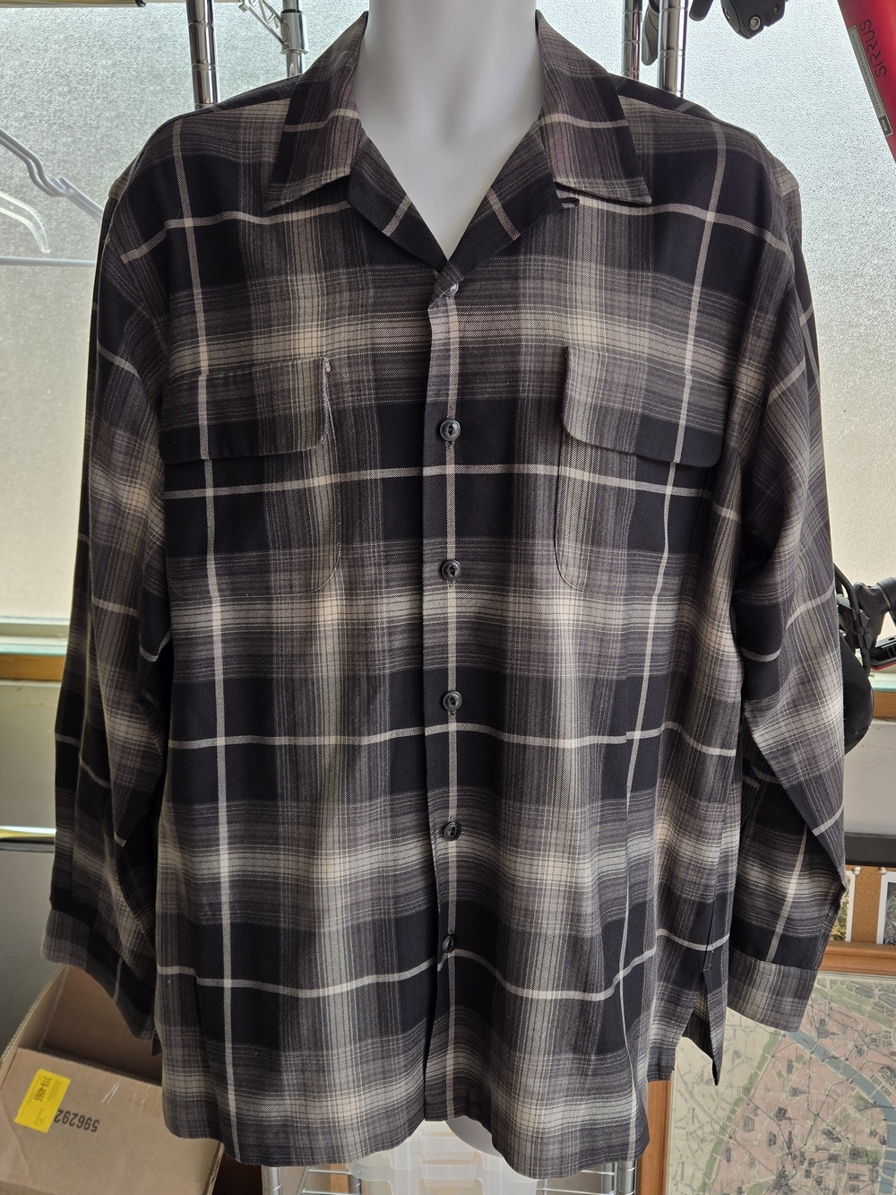 Ralph Lauren Black and Gray Plaid Casual Button-Down Shirt Silk Stewart Camp